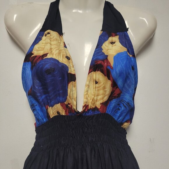 Halter Colorful Dress Summer Halter Dress in Blue and Beige Floral Print - Picture 11 of 16